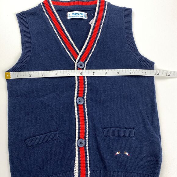 Mayoral Boys Wool Blend Navy Preppy Knit Button Sweater Vest Sz 3 NWT Style 4320 - Picture 7 of 10